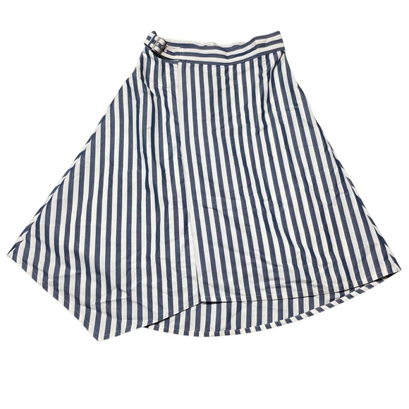 Maeve Anthropologie Striped Skirt Women's Size 10 Blue White Belted Asymmetric - Picture 1 of 9